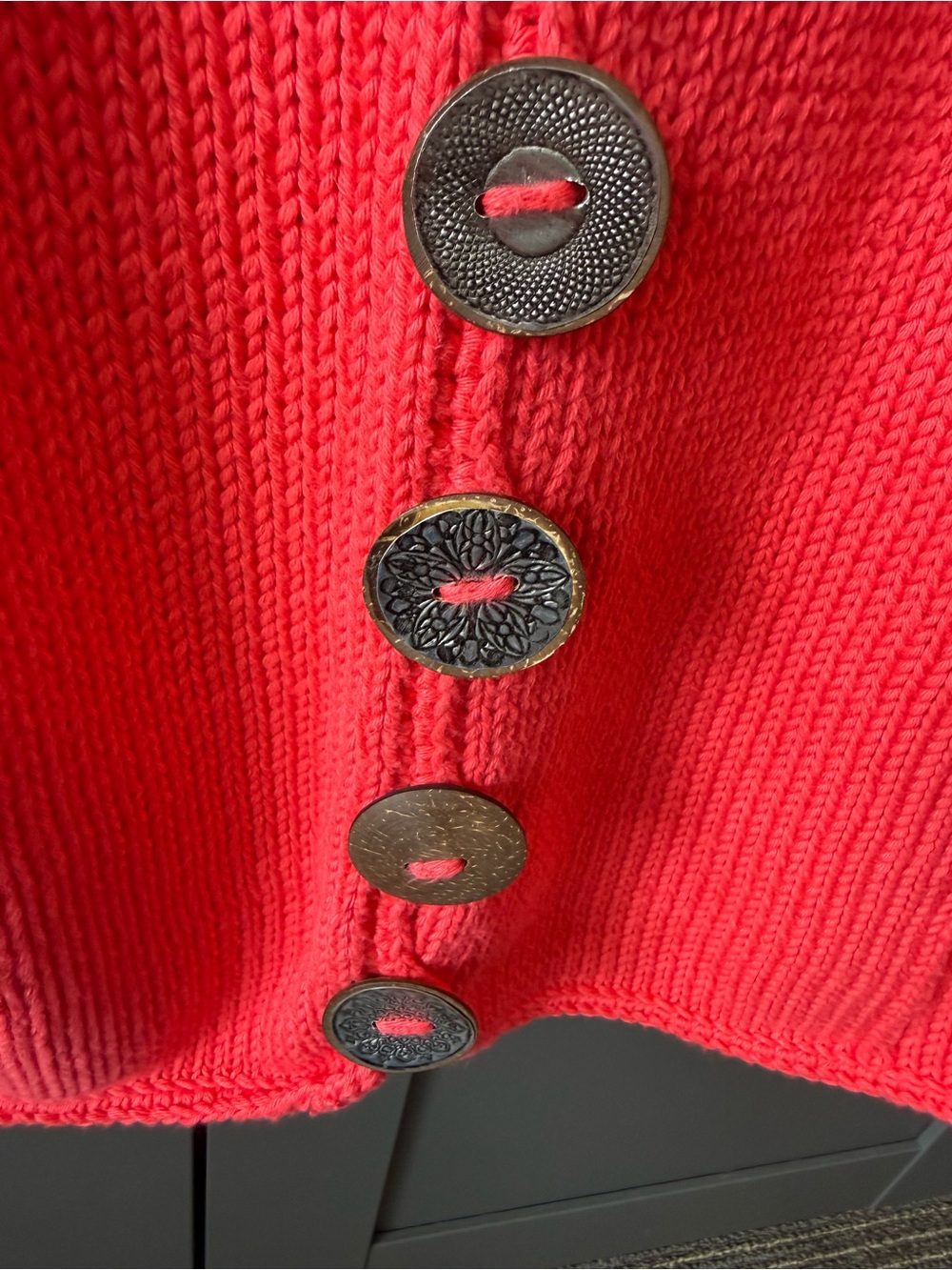 Pure Handknit brand Bright coral Chunky 100% cott Knit Sweater. L 12/14 Canada - Picture 8 of 15